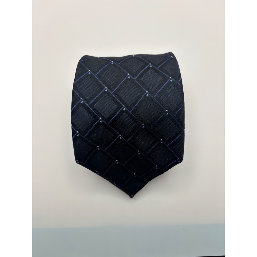 Perry Ellis Portfolio Mens Navy Blue Geometric Diamond Grid Necktie